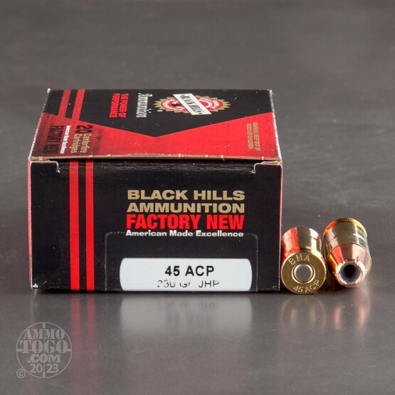 20rds - 45 ACP Black Hills 230gr. Jacketed Hollow Point Ammo