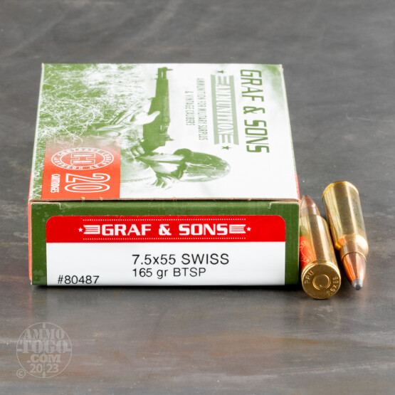 20rds - 7.5X55 Graff & Sons (Loaded by Hornady) 165gr. BT Soft Point Ammo
