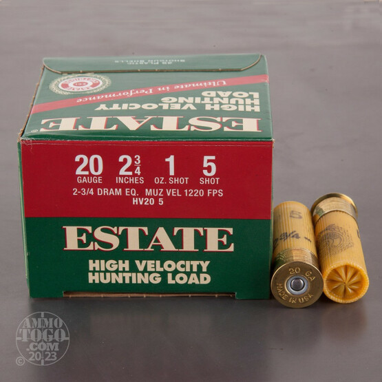 250rds - 20 Gauge Estate HV Hunting 2 3/4" 2 3/4 Dram 1oz. #5 Shot Ammo