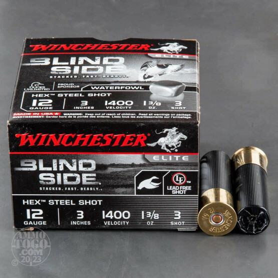 250rds - 12 Ga. Winchester Elite Blind Side 3" 1 3/8oz #3 Hex Steel Shot