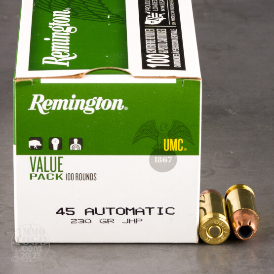 100rds - 45 ACP Remington UMC 230gr. JHP Ammo
