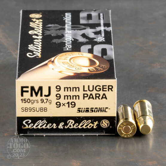 1000rds – 9mm Sellier & Bellot Subsonic 150gr. FMJ Ammo