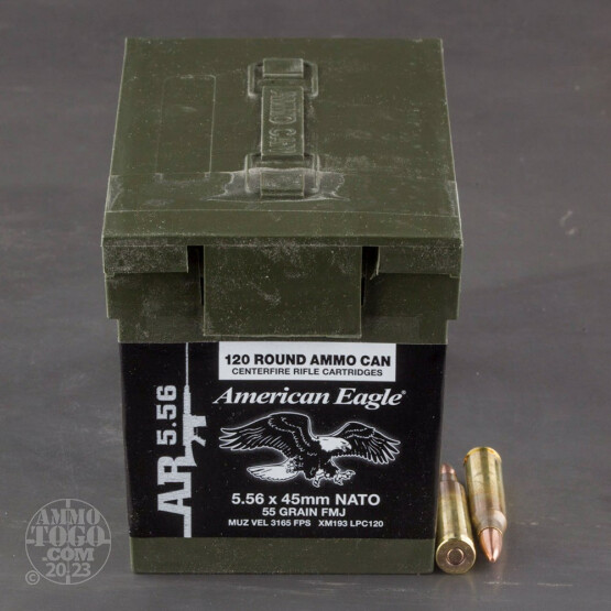 120rds - 5.56 Federal American Eagle XM193 55gr. FMJ Ammo in Mini Ammo Can
