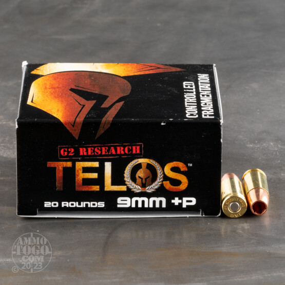 20rds – 9mm +P G2 Research Telos 92gr. SCHP Ammo