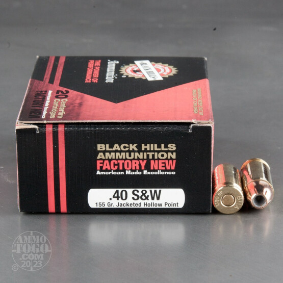 20rds - 40 S&W Black Hills 155gr. Jacketed Hollow Point Ammo