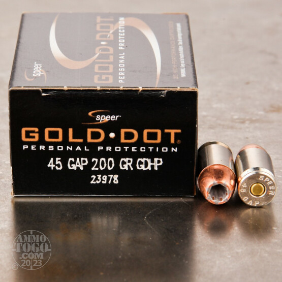 20rds – 45 GAP Speer Gold Dot 200gr. JHP Ammo