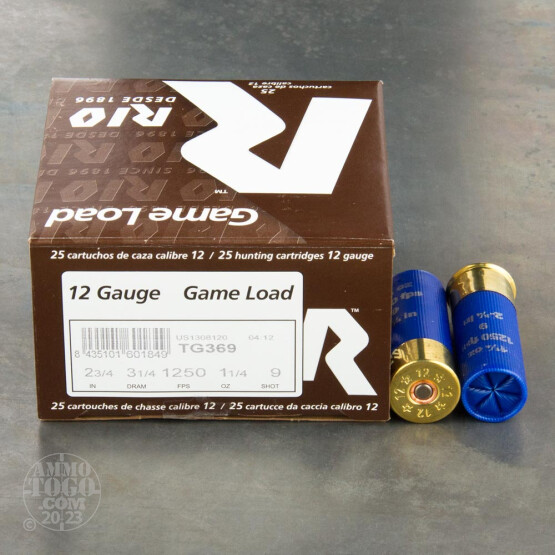 25rds - 12 Gauge Rio Game Load 2 3/4" 3 1/4 Dram 1 1/4oz. #9 Shot Ammo