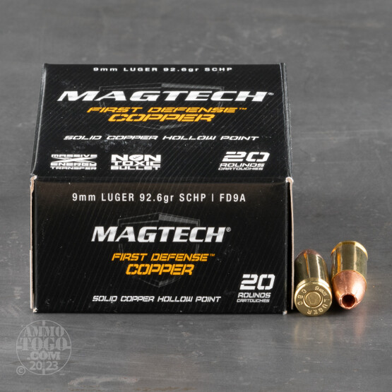 20rds - 9mm MAGTECH 93gr. First Defense Solid Copper HP Ammo