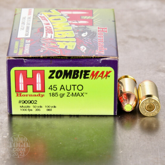200rds - 45 ACP Hornady Zombie Max 185gr. Z-MAX Ammo