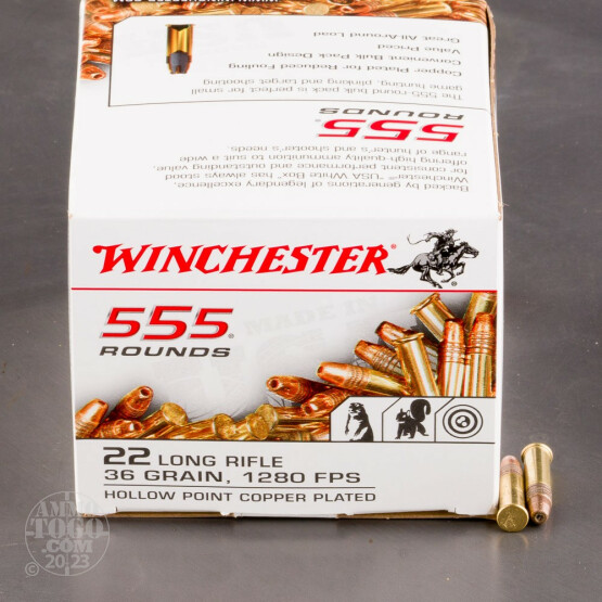 555rds - 22LR Winchester 36gr. Copper Plated Hollow Point Bulk Pack Ammo