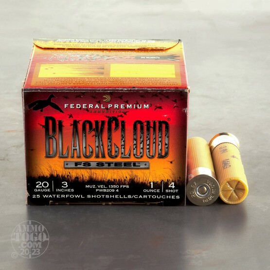 250rds - 20 Ga. Federal Blackcloud 3" 1oz #4 Steel Shot Ammo