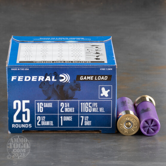 25rds - 16 Gauge Federal Game-Shok 2 3/4" 2 1/2 Dram 1oz. #7 1/2 Shot Ammo