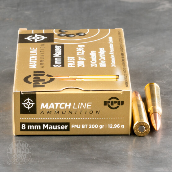 20rds - 8mm Mauser PPU 200gr. Match FMJ BT Ammo
