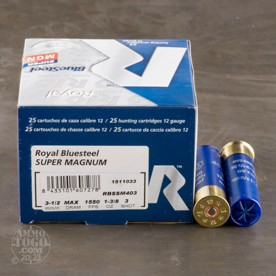 25rds - 12 Ga. Rio Royal BlueSteel 3 1/2" 1 3/8oz #3 Steel Shot Ammo