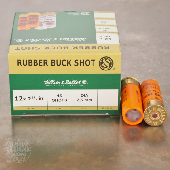 25rds - 12 Ga. Sellier & Bellot 2 5/8" 15 Pellet Rubber Buckshot Ammo