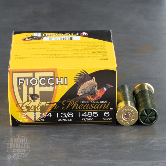 25rds - 12 Gauge Fiocchi 2 3/4" 1 3/8oz. #6 Shot Golden Pheasant Nickel Plated GPX