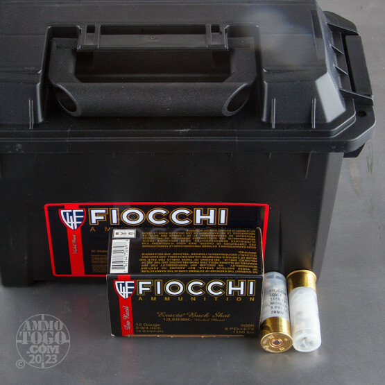80rds - 12 Gauge Fiocchi Exacta Low Recoil 2 3/4" 9 Pellet #00 Buck in Ammo Can