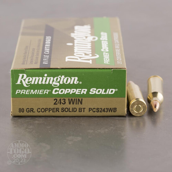 20rds - 243 Win Remington Premier Copper Solid 80gr. Polymer Tip Ammo
