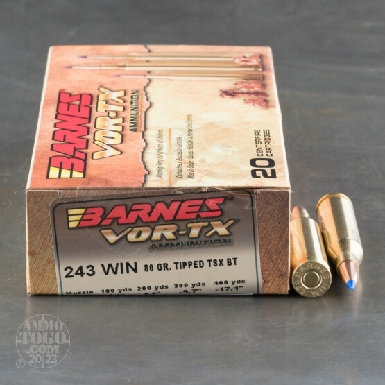 20rds – 243 Win Barnes VOR-TX 80gr. TTSX BT Ammo