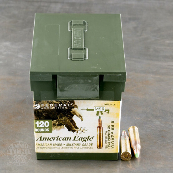 120rds - 5.56 Federal American Eagle XM855 62gr. FMJ Penetrator Ammo in Mini Ammo Can