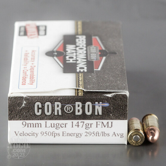 50rds - 9mm Corbon Performance Match 147gr. Sub-Sonic FMJ Ammo