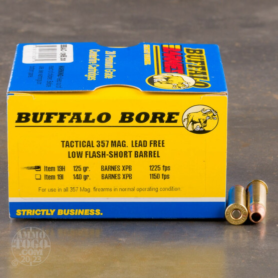 20rds - 357 Mag Buffalo Bore 125gr. Barnes XPB HP Low Flash Short Barrel Ammo