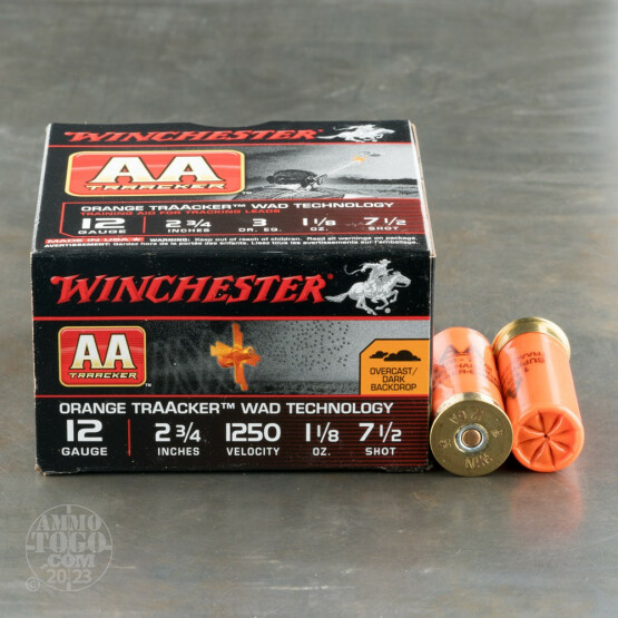 25rds - 12 Gauge Winchester AA Orange TrAAcker 2 3/4" 3 Dram 1 1/8oz. #7 1/2 Shot Ammo
