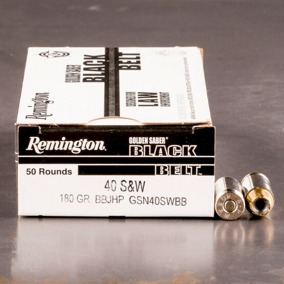 50rds - 40 S&W Remington Golden Saber Black Belt 180gr. BJHP Ammo