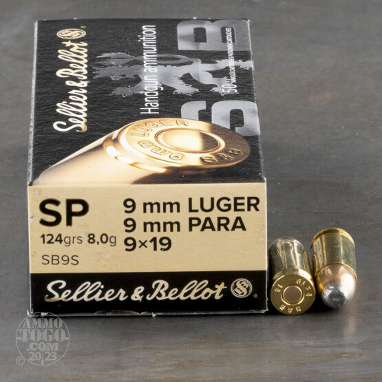 50rds - 9mm Sellier & Bellot 124gr Soft Point Ammo
