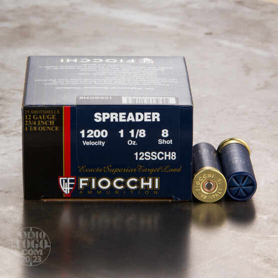 25rds – 12 Gauge Fiocchi Power Spreader 2-3/4" 1-1/8 oz. #8 Shot Ammo