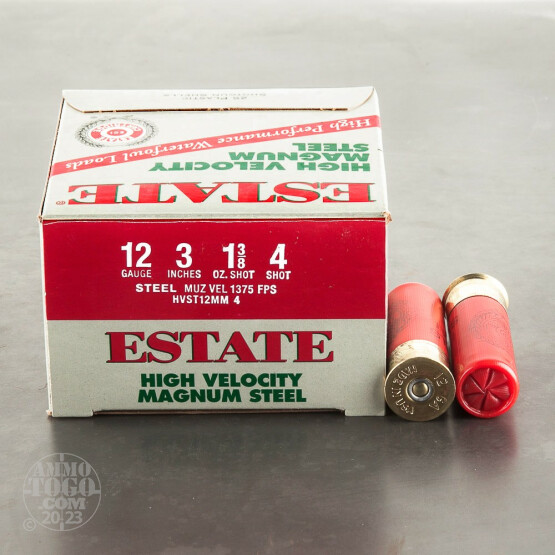 25rds – 12 Gauge Estate High Velocity 3" 1-3/8oz. #4 Steel Shot Ammo