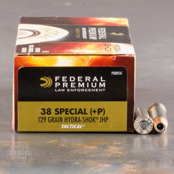 50rds – 38 Special +P Federal LE Tactical 129gr. Hydra-Shok JHP Ammo