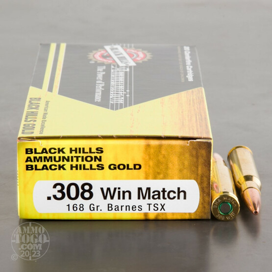  20rds – 308 Black Hills Gold 168gr. Barnes TSX HP Ammo