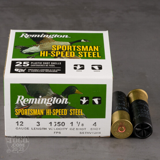 250rds - 12 Ga. Remington Sportsman Hi-Speed Steel 3" 1 1/8oz #4 Shot Ammo