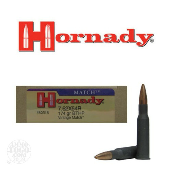 100rds - 7.62 x 54R Hornady Match 174gr. BTHP Vintage Ammo