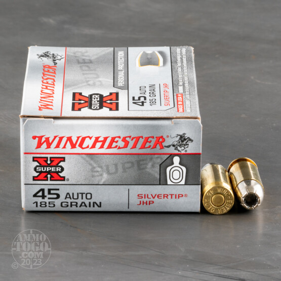 20rds - 45 ACP Winchester Super-X 185gr. Silver Tip Hollow Point Ammo