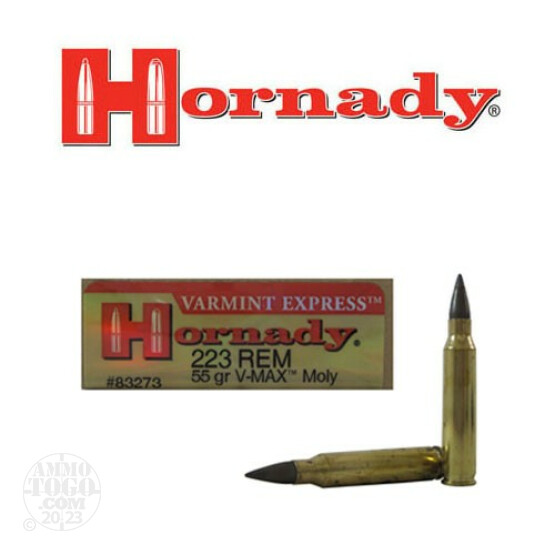 20rds - 223 Hornady 55gr. V-Max Moly Coated Ammo