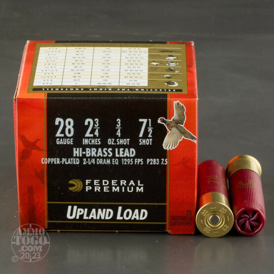 25rds - 28 Gauge Federal Wing Shok Upland Hi Brass 2 3/4" 3/4oz. #7 1/2 Shot Ammo