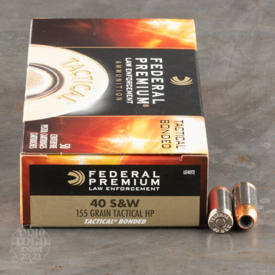 50rds - 40 S&W Federal LE Tactical Bonded 155gr. HP Ammo