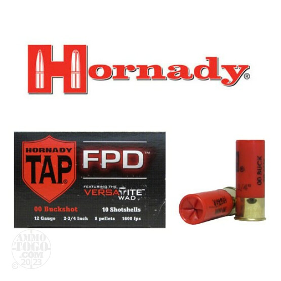 10rds - 12 Ga. Hornady TAP FPD 2 3/4" 8 Pellets 00 Buckshot Ammo