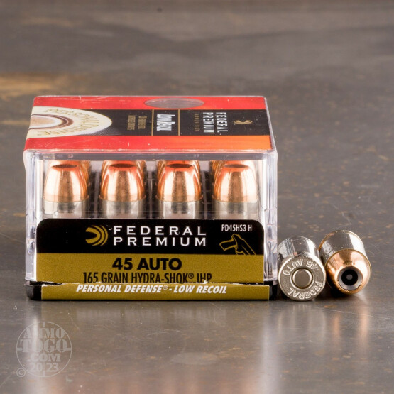 20rds - 45 ACP Federal Hydra-Shok PD Low Recoil 165gr. HP Ammo