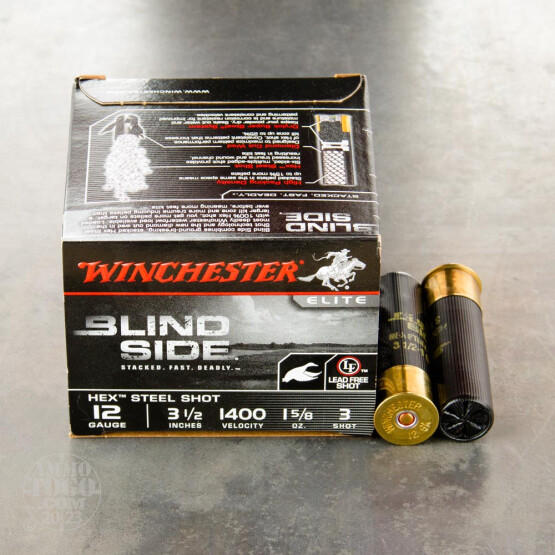 25rds – 12 Gauge Winchester Blind Side 3-1/2" 1-5/8oz. #3 Hex Steel Shot Ammo