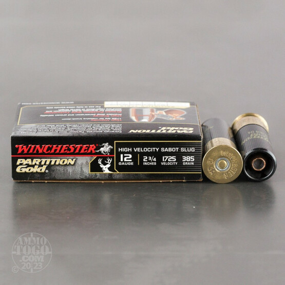 5rds - 12 Gauge Winchester Partition Gold 2 3/4" 385gr. HV Sabot Slug Ammo