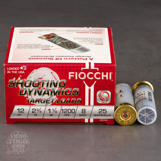 25rds - 12 Gauge Fiocchi Heavy Target Shooting Dynamics 2 3/4" 1 1/8oz. #8 Shot Ammo