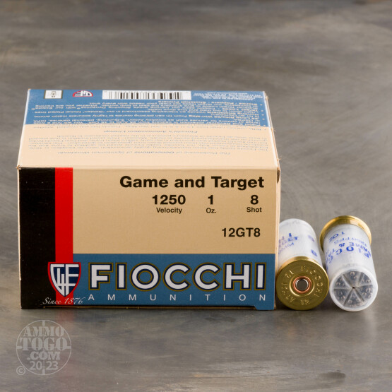 25rds – 12 Gauge Fiocchi Game and Target 2-3/4" 1oz. #8 Shot Ammo