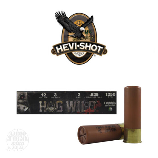 5rds - 12 Gauge Hevi-Shot Hog Wild 3" 2 Ball Ammo