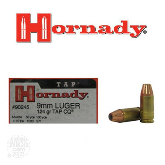 25rds - 9mm Hornady LE Close Quarters (CQ) TAP 124gr. HP Ammo
