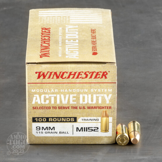 100rds – 9mm Winchester Active Duty 115gr. FMJ M1152 Ammo