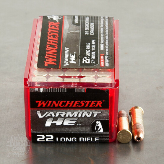 50rds - 22LR Winchester Varmint HE 37gr. 3/1 Segmenting Expansion HP Ammo