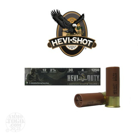 5rds - 12 Gauge Hevi-Shot Hevi-Duty 2 3/4" 30 Pellet #4 Buckshot Ammo